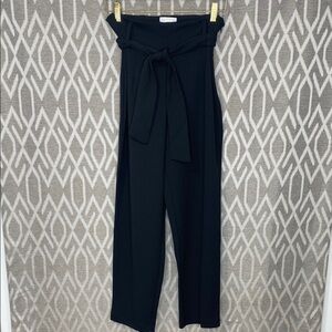 Leith Black Wide Leg High-Waisted Pants with Tie Detail Size: Small